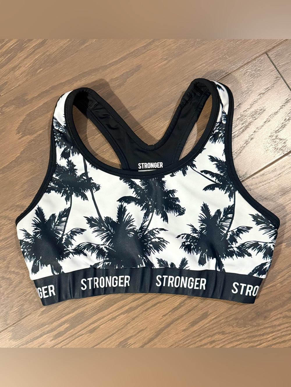 STRONGER Palm Print Sports Bra XS Black White Racerback Activewear Sweden